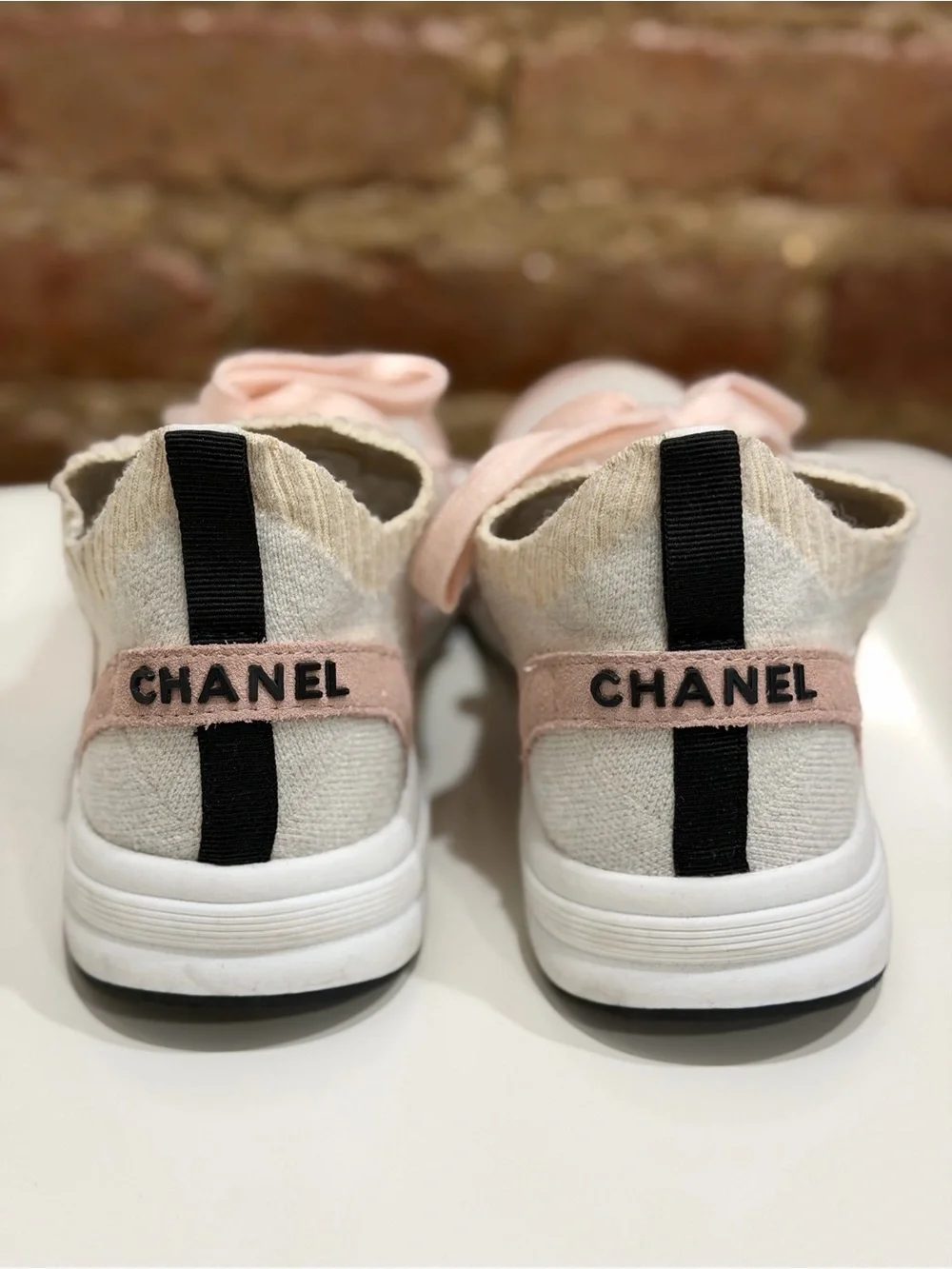 Chanel CC Size 39 Two Tone Knit Fabric and Suede Lace Up Sneakers